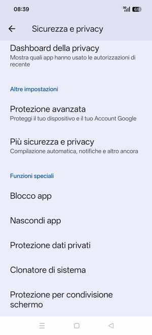 Scorri e seleziona Piú sicurezza e privacy