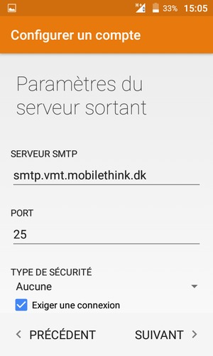 Saisissez l'adresse du serveur sortant