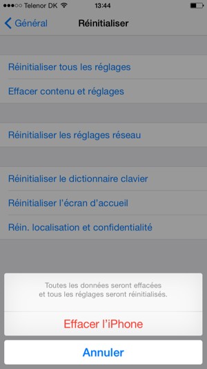 Sélectionnez Effacer l'iPhone