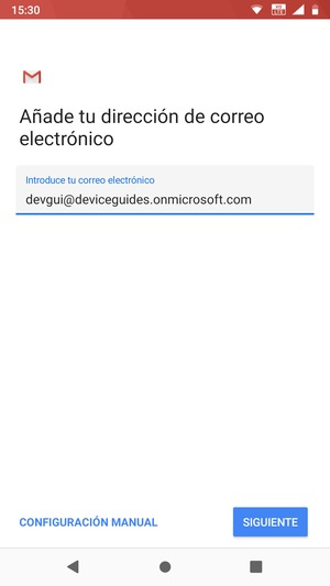 Introduzca su Dirección de correo electrónico y seleccione CONFIGURACIÓN MANUAL
