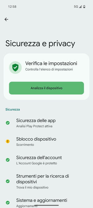 Per attivare il blocco dello schermo, vai al menu Sicurezza e privacy e seleziona Sblocco dispositivo