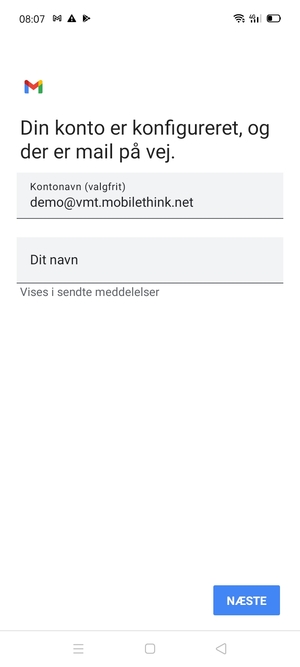 Giv din konto et navn og indtast dit navn. Vælg NÆSTE