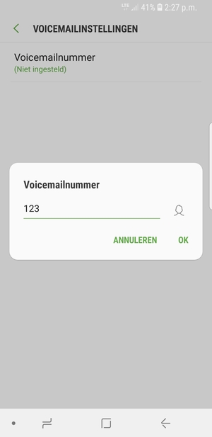 Voer het Voicemailnummer in en selecteer OK
