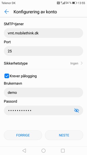 Skriv inn utgående serveradresse