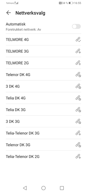 Velg en nettverksoperatør fra listen