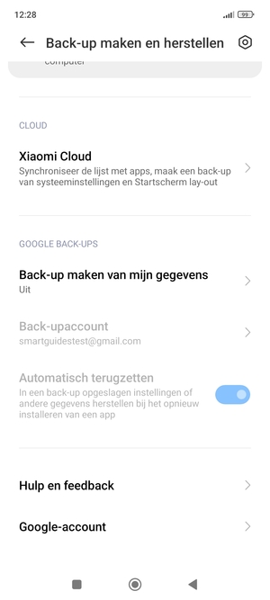 Scroll naar en selecteer Back-up maken van mijn gegevens