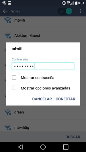 Introduzca la contraseña de Wi-Fi y seleccione CONECTAR