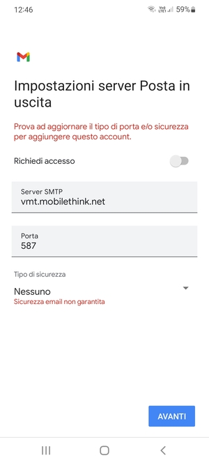 Seleziona AVANTI