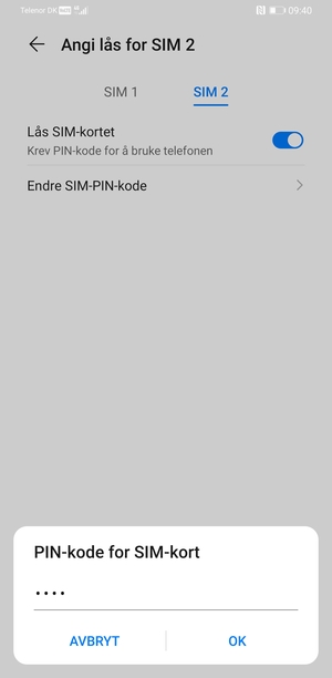 Skriv inn Ny PIN-kode for SIM-kort og velg OK