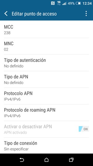 Desplácese hacia abajo e introduzca la información de Internet
