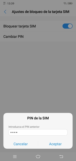 Introduzca su PIN anterior y seleccione Aceptar