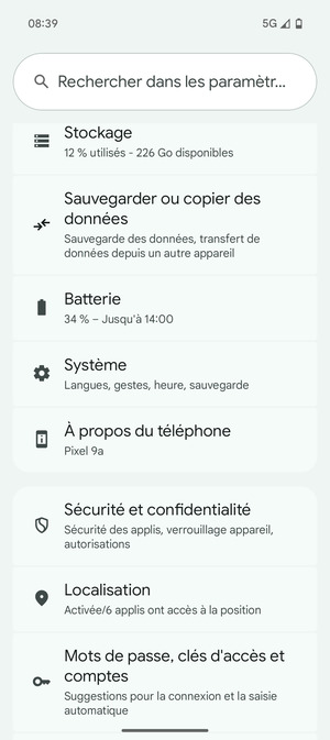 Faites défiler et sélectionnez Système