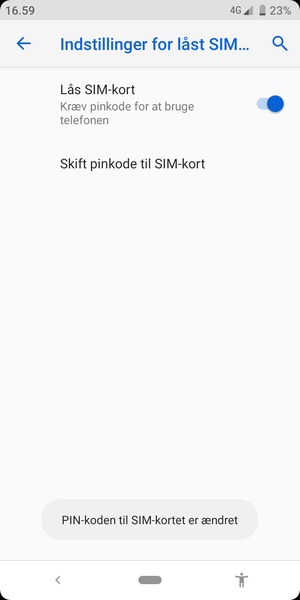Din PIN-kode til SIM-kort er nu ændret