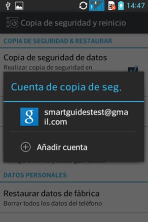 Seleccione su cuenta de copia de seguridad
