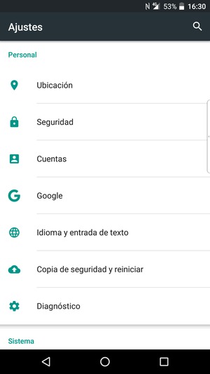 Desplácese y seleccione Seguridad