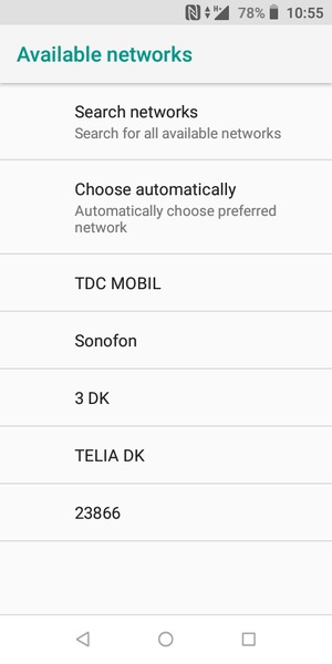 Select a network operator from the list
