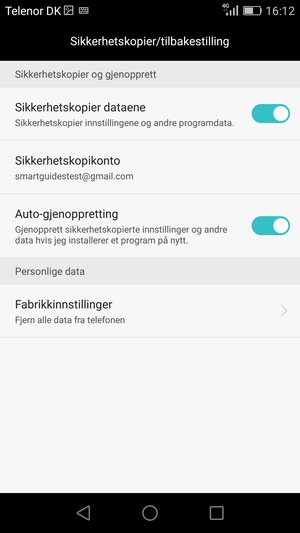 Velg Sikkerhetskopikonto
