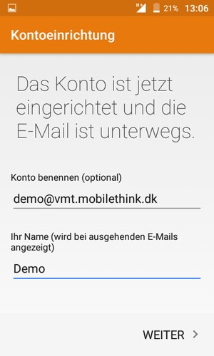 Geben Sie Ihrem Konto einen Namen und geben Sie Ihren Namen ein. Wählen Sie WEITER