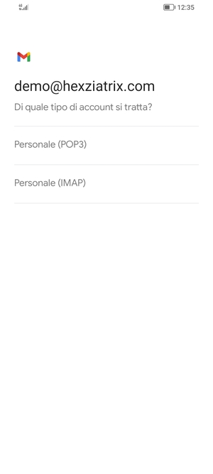 Seleziona Personale (POP3) o Personale (IMAP)