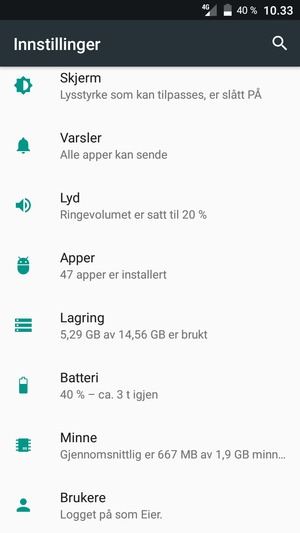 Gå tilbake til Innstillinger-menyen og bla til og velg Batteri