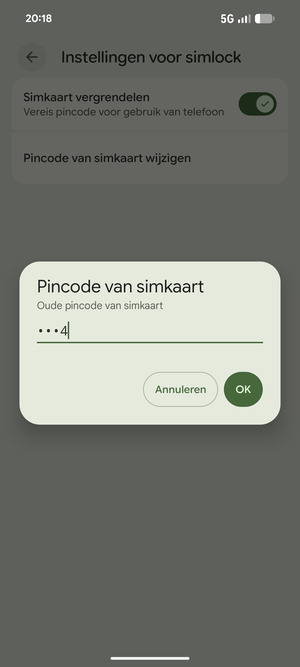 Voer uw Oude sim-pincode in en selecteer OK