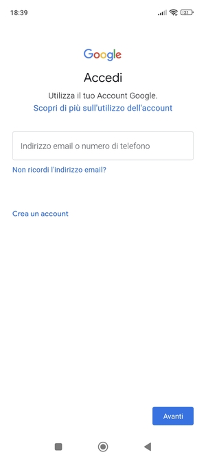 Inserisci il tuo indirizzo Gmail e seleziona Avanti