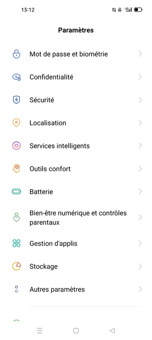 Pour activer votre écran de verrouillage, allez dans le menu Paramètres et sélectionnez Mot de passe et biométrie