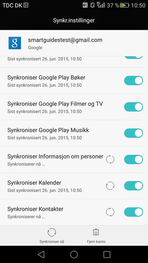 Dine kontakter fra Google vil synkroniseres til smarttelefonen din