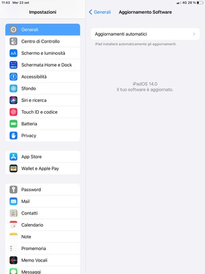 Se il tuo iPad è aggiornato, vedrai la schermata seguente