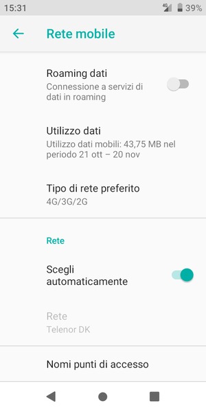 Disattiva Scegli automaticamente