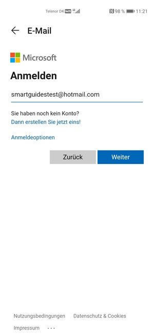 Geben Sie Ihre Hotmail Adresse ein und wählen Sie Weiter