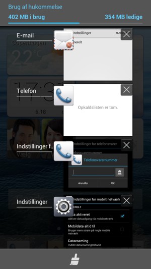 Vælg Slet-ikonet for at lukke alle åbne apps