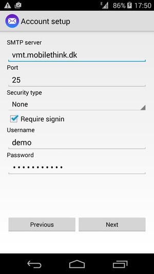 Enter Outgoing server address