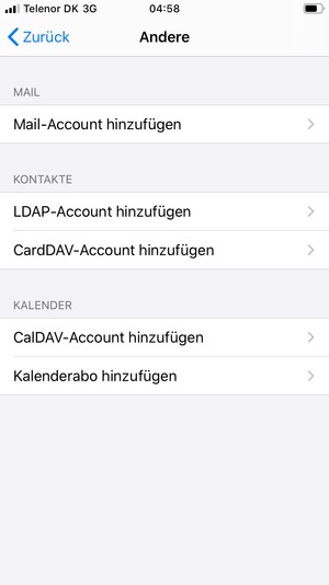 Wählen Sie CardDAV-Account hinzufügen