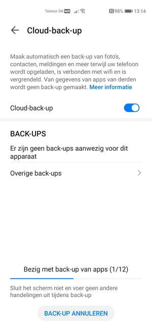 Wacht tot de back-up beëindigd is