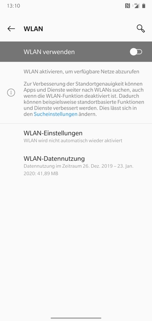 Schalten Sie WLAN verwenden ein