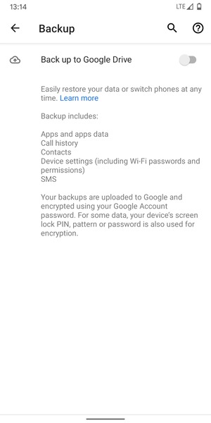 Turn on Back up to Google Drive