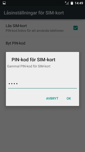 Ange din Gamla PIN-kod för SIM-kort och välj OK