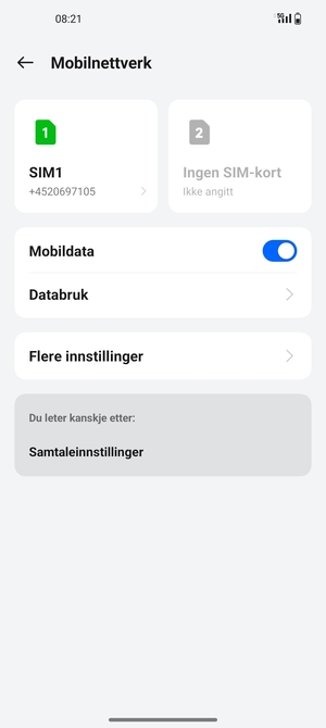 Velg SIM1 eller SIM2