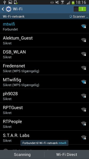 Du er nu tilsluttet Wi-Fi netværket