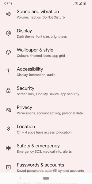 Scroll to and select Security