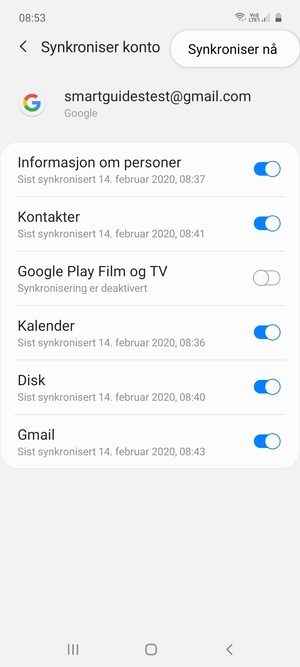 Velg Synkroniser nå