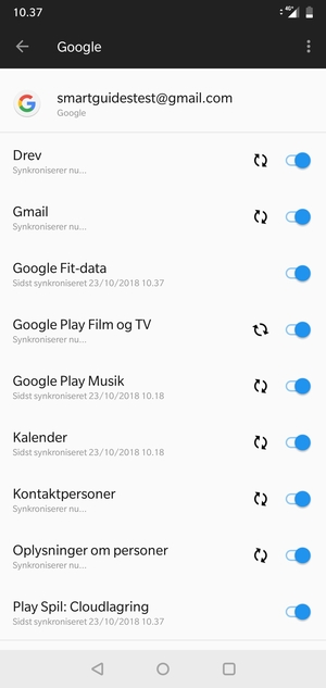 Dine oplysninger vil blive synkroniseret