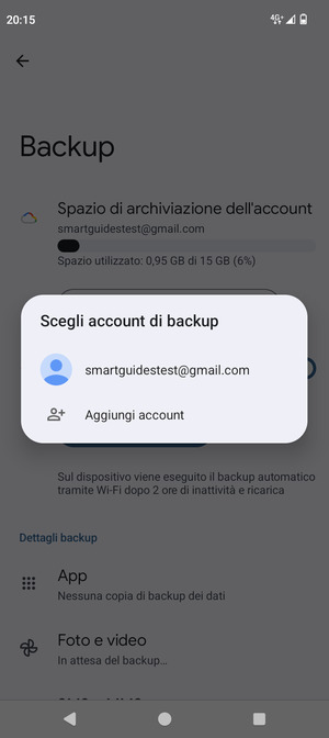 Seleziona il tuo account di backup