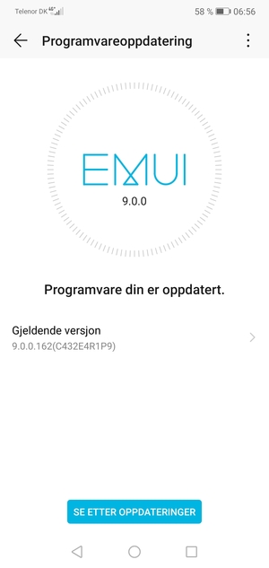 Hvis telefonen din er oppdatert, vil du se følgende skjermbilde
