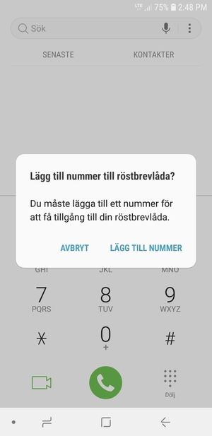 Om din röstbrevlåda inte är installerad, välj LÄGG TILL NUMMER