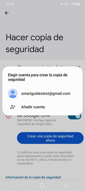 Seleccione su cuenta de copia de seguridad