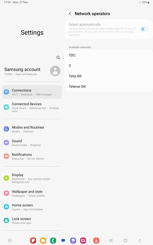 Select a network operator from the list