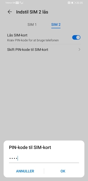 Bekræft din nye PIN-kode til SIM-kort og vælg OK