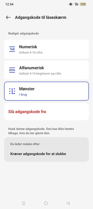 Din telefon er nu sikret med en skærmlås